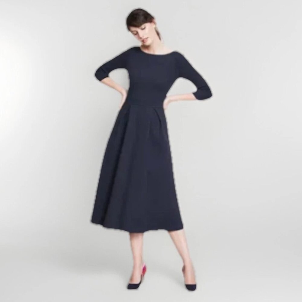 Boden Holly Textured Midi Dress Pink Ribbon Zip